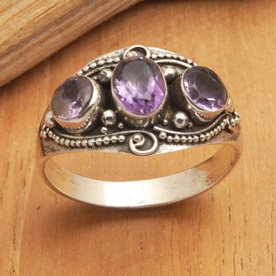 Alternate image for Sterling Silver Multi-Gemstone Ring with Amethysts from Bali Purple Enchantment