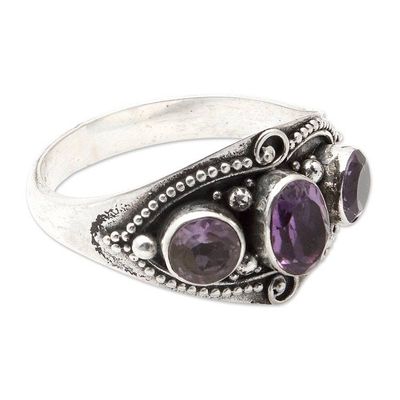 Alternate image for Sterling Silver Multi-Gemstone Ring with Amethysts from Bali Purple Enchantment