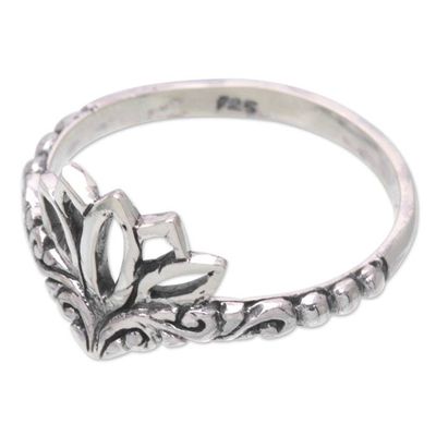 Alternate image for Balinese Sterling Silver Band Ring with Lotus Flower Motif Lotus Queen