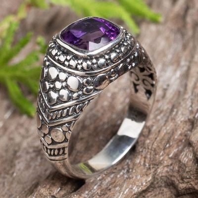 Alternate image for Amethyst Sterling Silver Armadillo Dot Domed Ring from Bali Magnificent Beauty in Purple