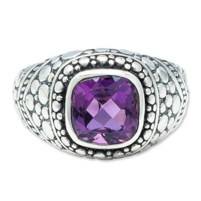 Alternate image for Amethyst Sterling Silver Armadillo Dot Domed Ring from Bali Magnificent Beauty in Purple