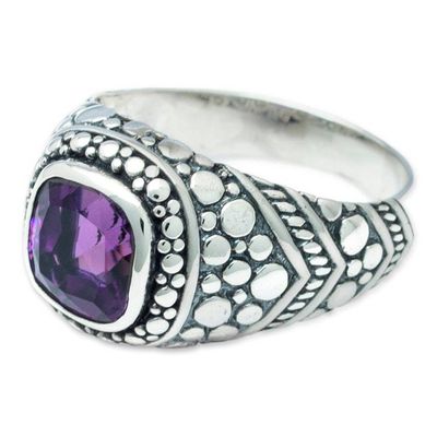Alternate image for Amethyst Sterling Silver Armadillo Dot Domed Ring from Bali Magnificent Beauty in Purple