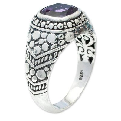 Alternate image for Amethyst Sterling Silver Armadillo Dot Domed Ring from Bali Magnificent Beauty in Purple