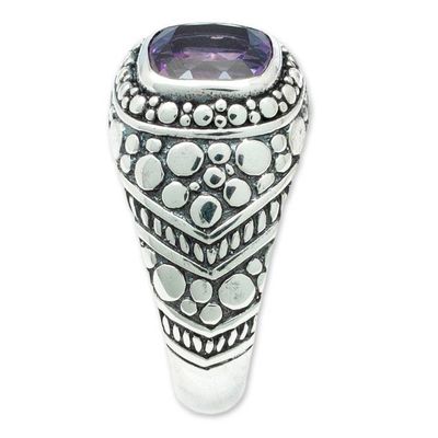 Alternate image for Amethyst Sterling Silver Armadillo Dot Domed Ring from Bali Magnificent Beauty in Purple