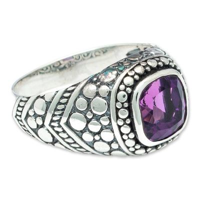 Alternate image for Amethyst Sterling Silver Armadillo Dot Domed Ring from Bali Magnificent Beauty in Purple
