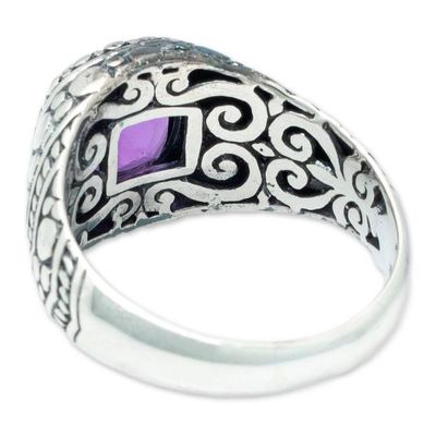 Alternate image for Amethyst Sterling Silver Armadillo Dot Domed Ring from Bali Magnificent Beauty in Purple