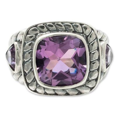 Alternate image for Sterling Silver Cocktail Ring with 3 Amethyst Stones Fantastic Purple
