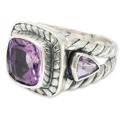 Alternate image for Sterling Silver Cocktail Ring with 3 Amethyst Stones Fantastic Purple