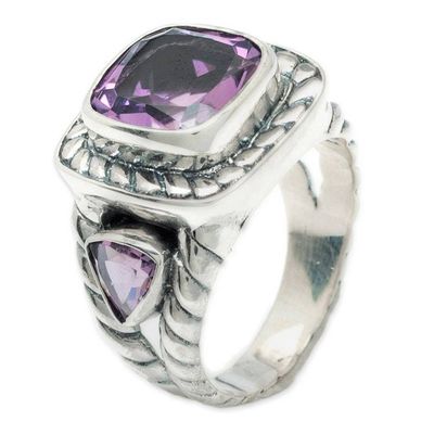 Alternate image for Sterling Silver Cocktail Ring with 3 Amethyst Stones Fantastic Purple