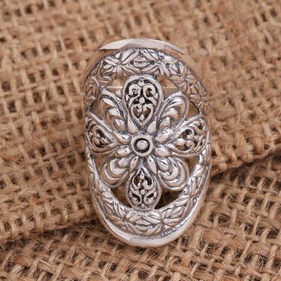 Alternate image for Balinese Flower Sterling Silver Cocktail Ring Fantasia