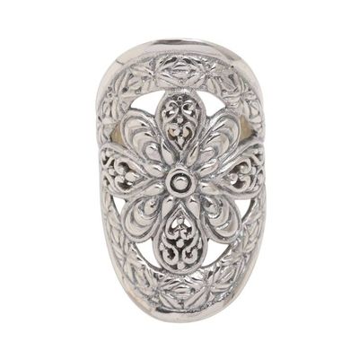 Alternate image for Balinese Flower Sterling Silver Cocktail Ring Fantasia