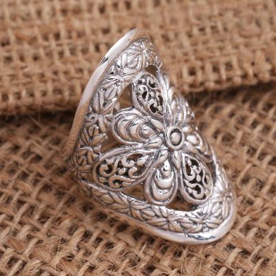 Alternate image for Balinese Flower Sterling Silver Cocktail Ring Fantasia