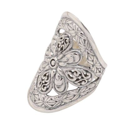 Alternate image for Balinese Flower Sterling Silver Cocktail Ring Fantasia