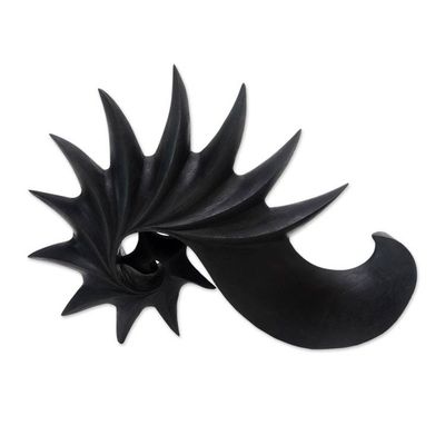 Main image for Signed Balinese Suar Wood Sea Shell Sculpture Black Spider Conch