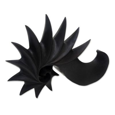 Alternate image for Signed Balinese Suar Wood Sea Shell Sculpture Black Spider Conch