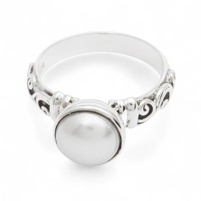 Alternate image for Balinese Sterling Silver and Grey Pearl Single Stone Ring Tides of Innocence