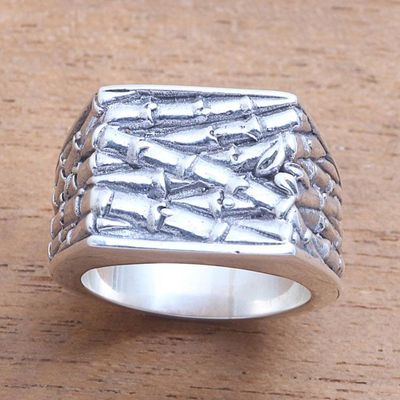 Alternate image for Bamboo Motif Sterling Silver Signet Ring from Bali Sacred Bamboo