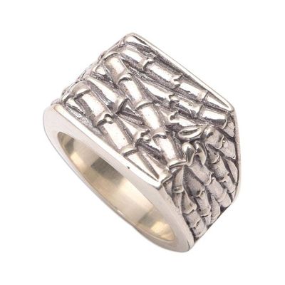 Alternate image for Bamboo Motif Sterling Silver Signet Ring from Bali Sacred Bamboo