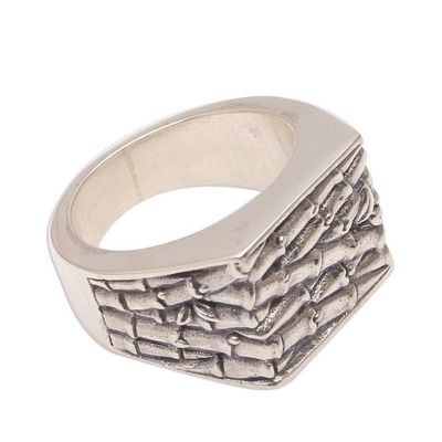 Alternate image for Bamboo Motif Sterling Silver Signet Ring from Bali Sacred Bamboo