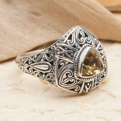 Primary image for Sterling Silver Triangular Cocktail Ring with Citrine Stone Beauty in Yellow