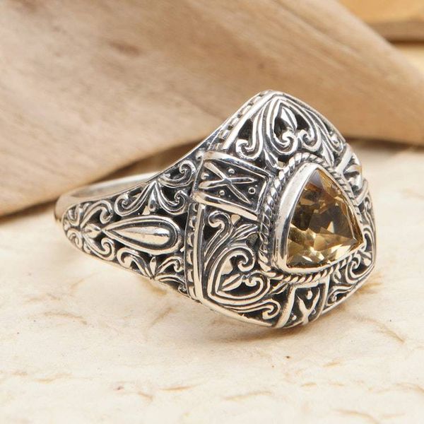 Alternate image for Sterling Silver Triangular Cocktail Ring with Citrine Stone Beauty in Yellow