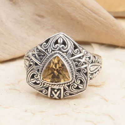 Alternate image for Sterling Silver Triangular Cocktail Ring with Citrine Stone Beauty in Yellow