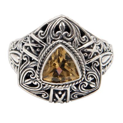 Alternate image for Sterling Silver Triangular Cocktail Ring with Citrine Stone Beauty in Yellow