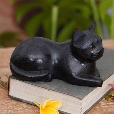 Main image for Artisan Crafted Black Cat Sculpture from Indonesia Stay Calm Black Cat