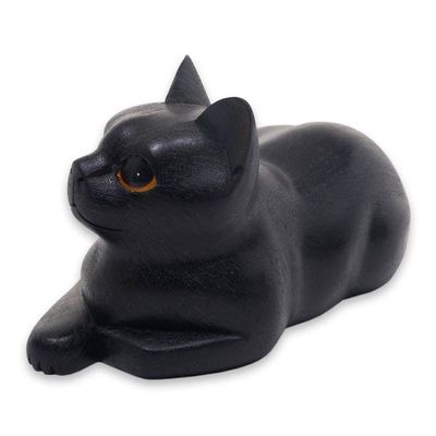 Alternate image for Artisan Crafted Black Cat Sculpture from Indonesia Stay Calm Black Cat