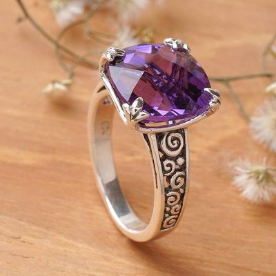 Primary image for Polished and Oxidized 5-Carat Amethyst Prong Solitaire Ring Buddhas Curl