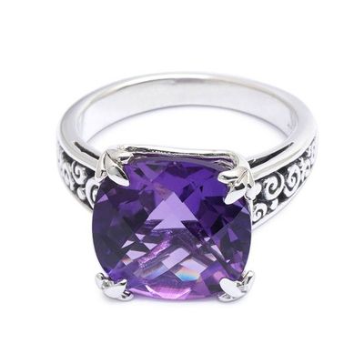 Alternate image for Polished and Oxidized 5-Carat Amethyst Prong Solitaire Ring Buddhas Curl