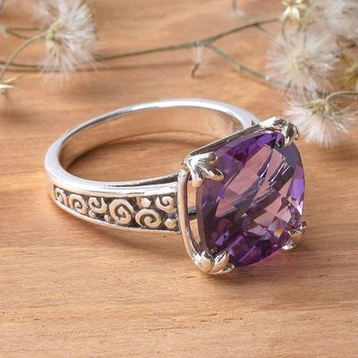 Alternate image for Polished and Oxidized 5-Carat Amethyst Prong Solitaire Ring Buddhas Curl