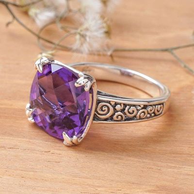 Alternate image for Polished and Oxidized 5-Carat Amethyst Prong Solitaire Ring Buddhas Curl