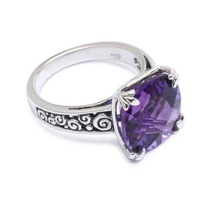 Alternate image for Polished and Oxidized 5-Carat Amethyst Prong Solitaire Ring Buddhas Curl