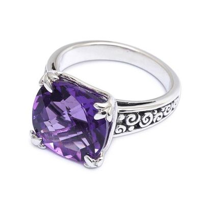 Alternate image for Polished and Oxidized 5-Carat Amethyst Prong Solitaire Ring Buddhas Curl