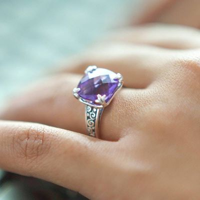 Alternate image for Polished and Oxidized 5-Carat Amethyst Prong Solitaire Ring Buddhas Curl