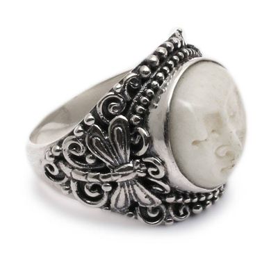 Alternate image for Artisan-Made Dragonfly-Themed Sterling Silver Domed Ring The Dragonfly Moon