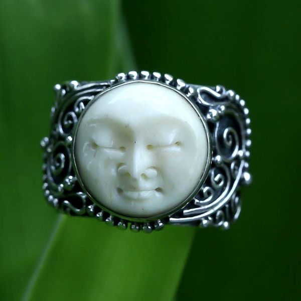 Alternate image for Folk Art-Inspired Moon-Themed Sterling Silver Wrap Ring The Serene Moon