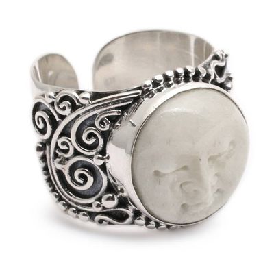 Alternate image for Folk Art-Inspired Moon-Themed Sterling Silver Wrap Ring The Serene Moon