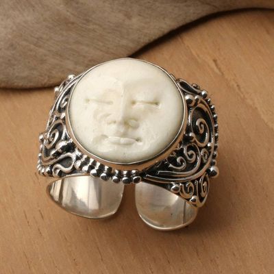 Alternate image for Folk Art-Inspired Moon-Themed Sterling Silver Wrap Ring The Serene Moon
