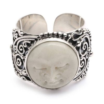 Alternate image for Folk Art-Inspired Moon-Themed Sterling Silver Wrap Ring The Serene Moon