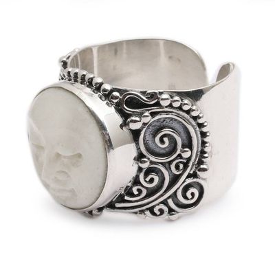 Alternate image for Folk Art-Inspired Moon-Themed Sterling Silver Wrap Ring The Serene Moon