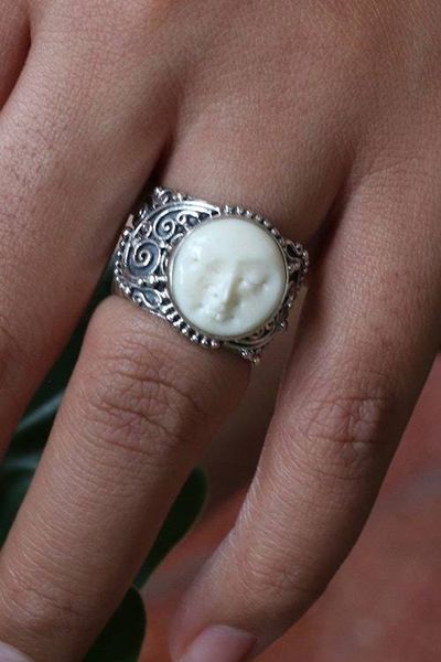 Alternate image for Folk Art-Inspired Moon-Themed Sterling Silver Wrap Ring The Serene Moon