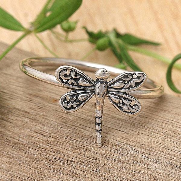 Alternate image for Polished and Oxidized Dragonfly-Shaped Cocktail Ring Ethereal Dragonfly