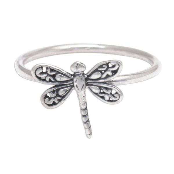 Alternate image for Polished and Oxidized Dragonfly-Shaped Cocktail Ring Ethereal Dragonfly