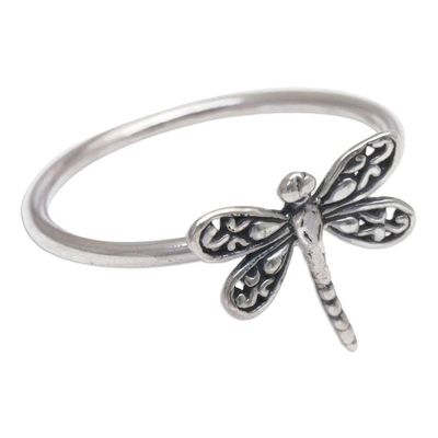 Alternate image for Polished and Oxidized Dragonfly-Shaped Cocktail Ring Ethereal Dragonfly