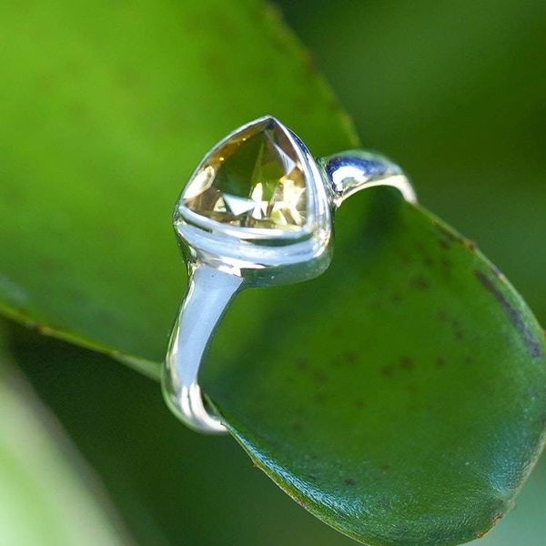 Alternate image for Silver Single Stone Ring with Triangular Faceted Citrine Gem Minimalist Sophistication