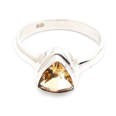 Alternate image for Silver Single Stone Ring with Triangular Faceted Citrine Gem Minimalist Sophistication