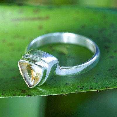 Alternate image for Silver Single Stone Ring with Triangular Faceted Citrine Gem Minimalist Sophistication