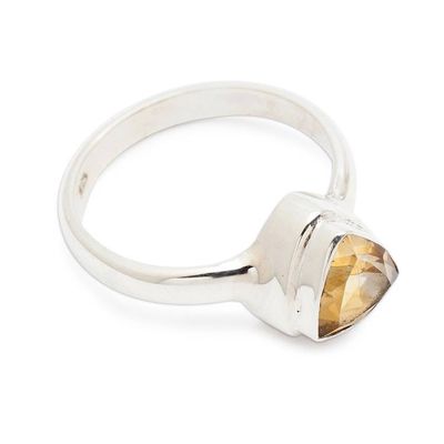 Alternate image for Silver Single Stone Ring with Triangular Faceted Citrine Gem Minimalist Sophistication
